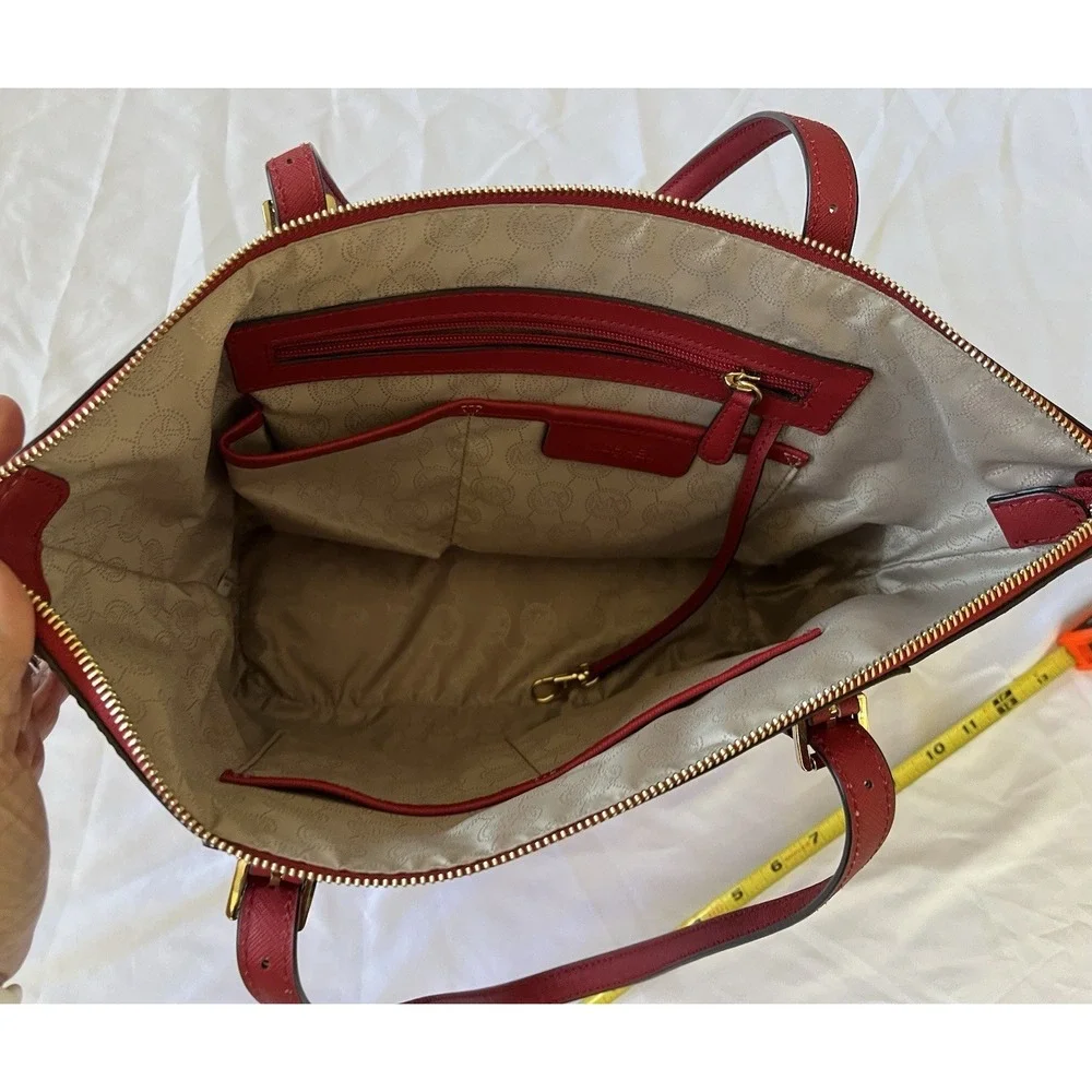 NEW Michael Kors Jet Set Top-Zip Saffiano Leather Red No Tags
